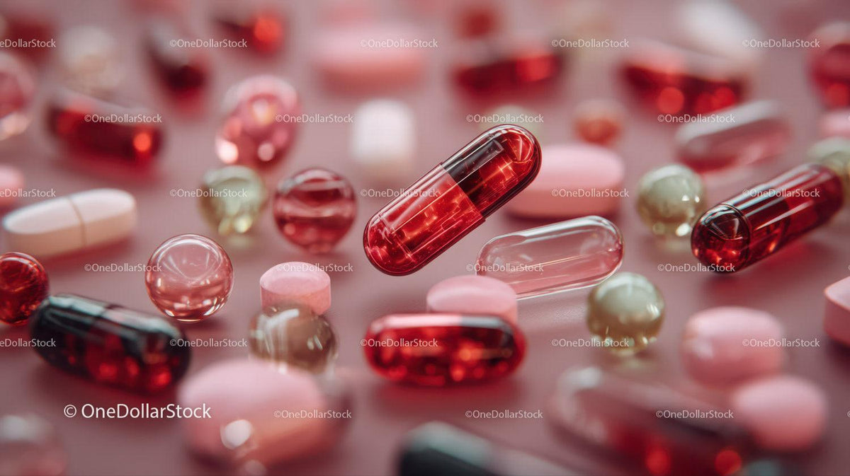 Assorted Pink and Red Pills and Capsules for Healthcare and Medicine