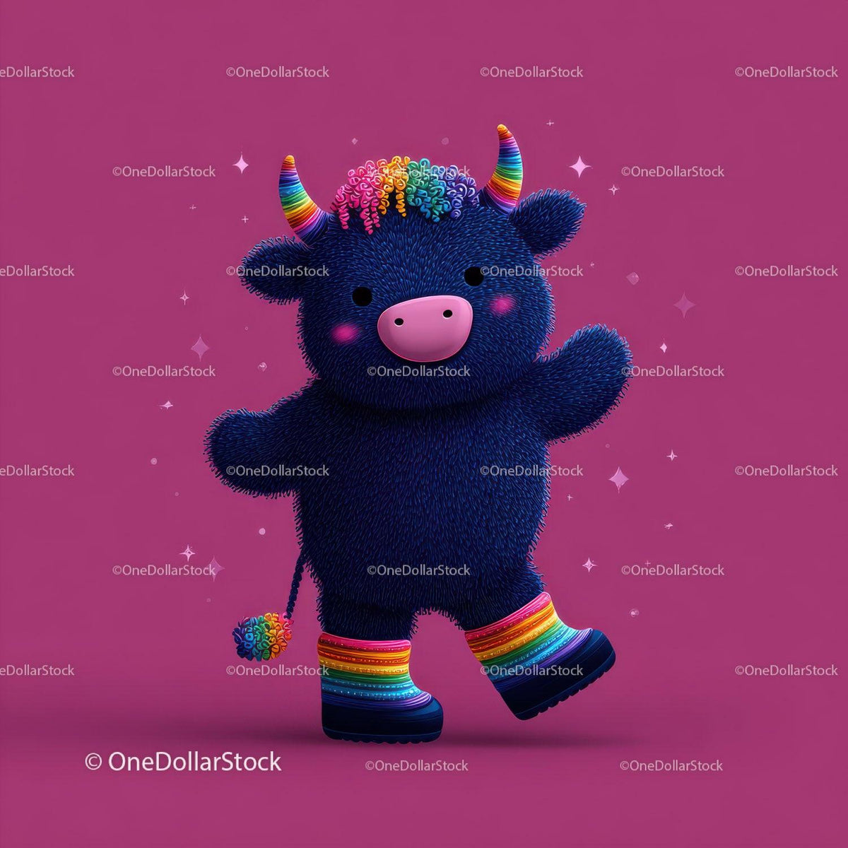 Colorful Furry Mascot with Rainbow Horns Wearing Boots and Smiling Stock Photo Bundle preview 11