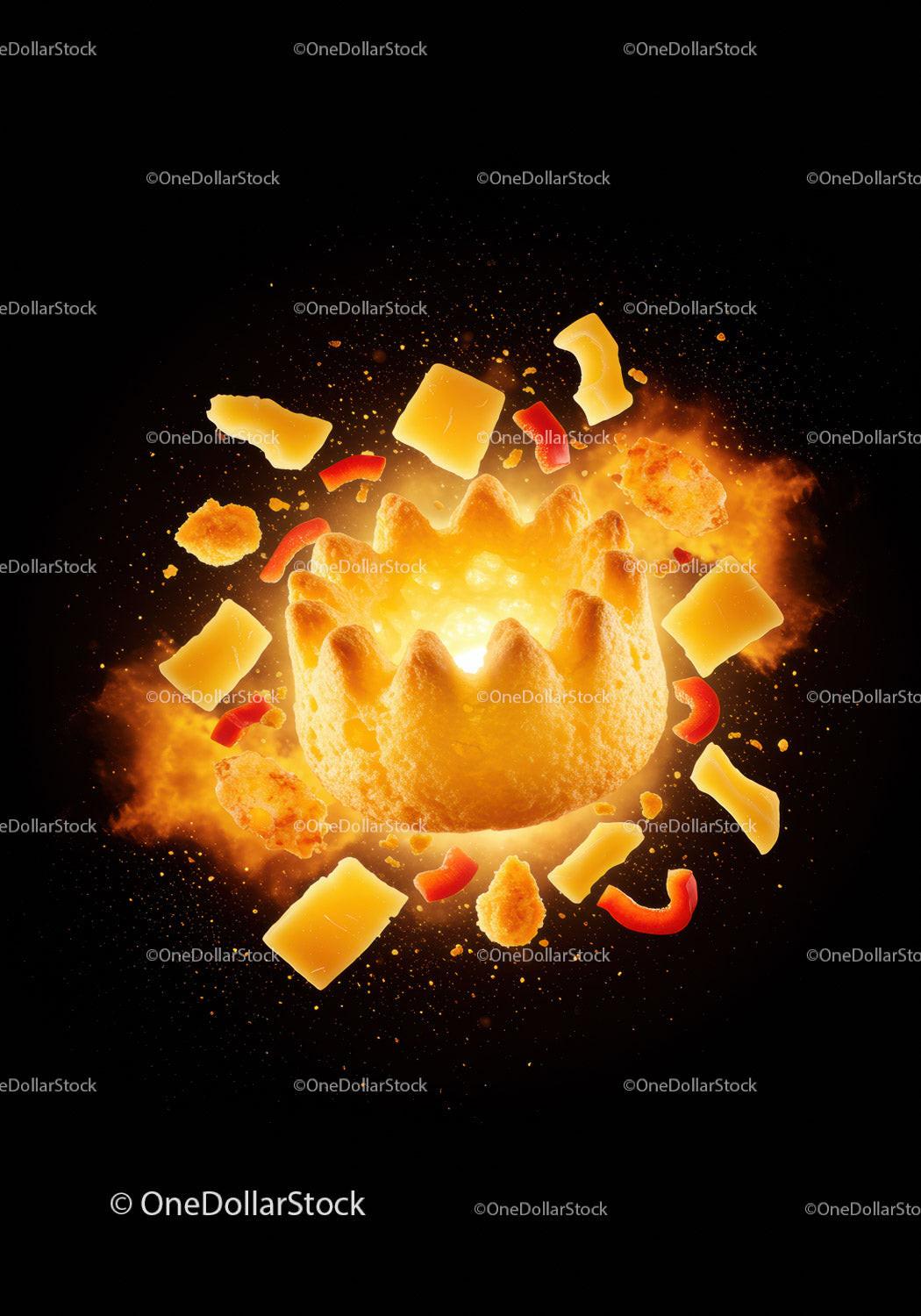 Exploding cheese snack with spicy pepper pieces
