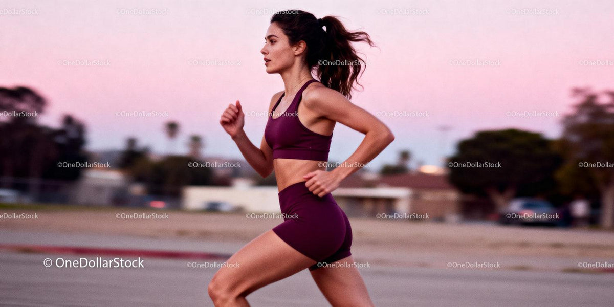 Athletic woman running outdoors during sunset