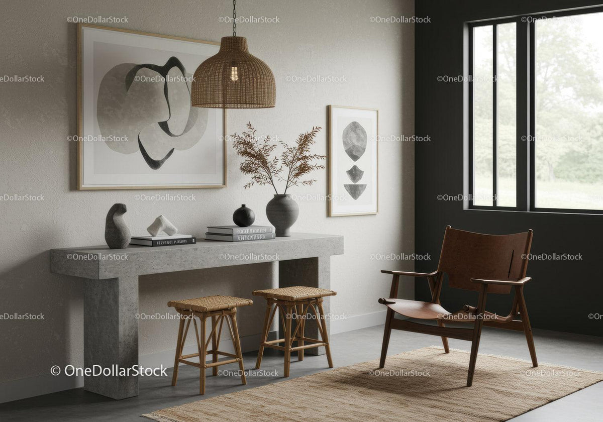 Minimalist living room with natural textures and decor