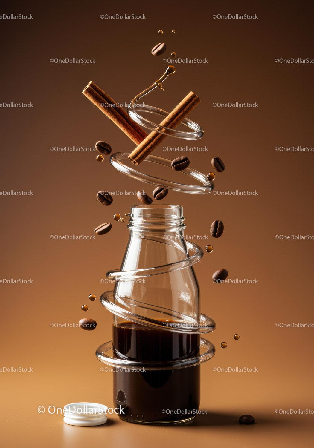 Creative coffee essence bottle with cinnamon sticks