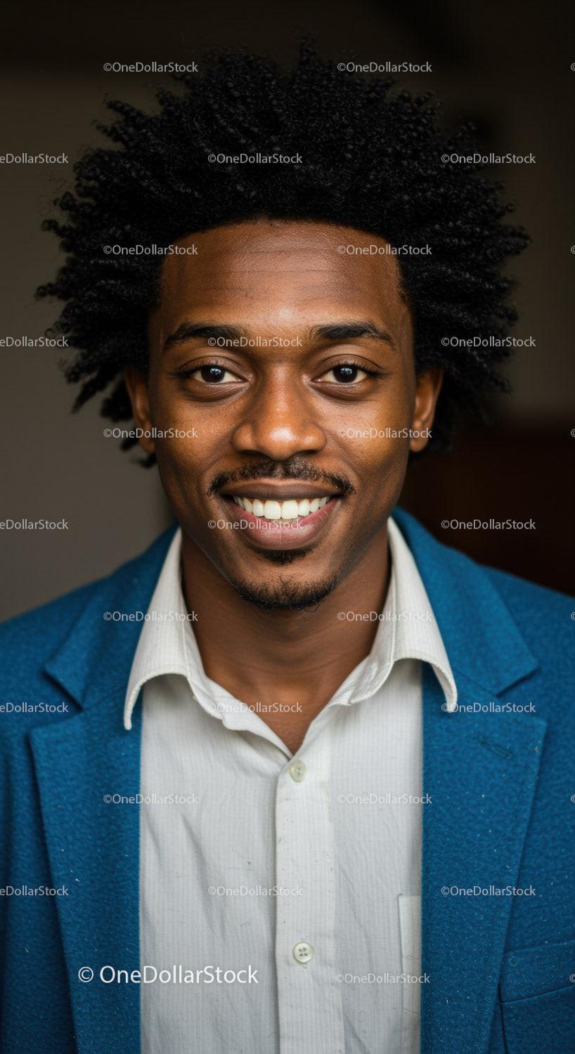 Smiling young man wearing blue blazer and white shirt