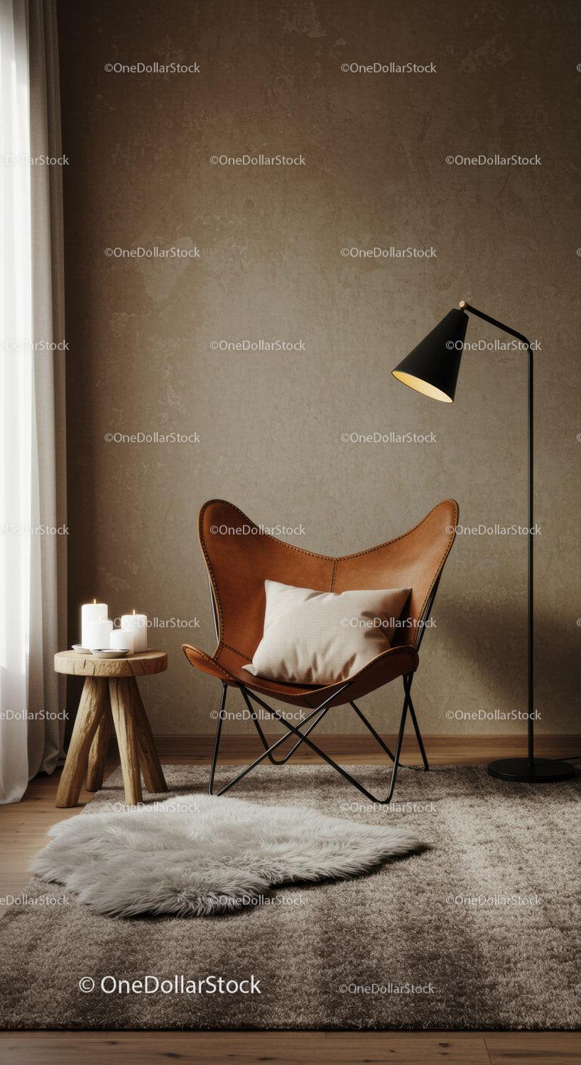 Cozy leather chair corner with soft lighting and decor