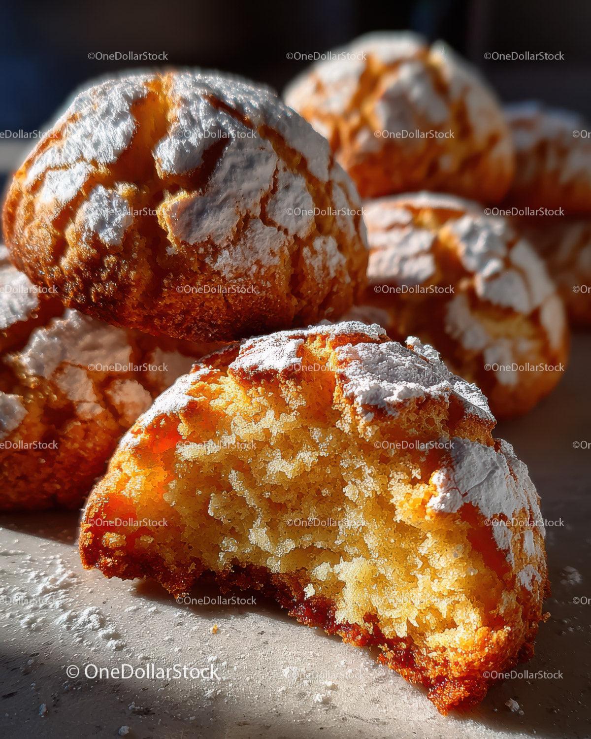 Golden Cream Puffs with Powdered Sugar and Almond Garnish for Dessert Stock Photo Bundle preview 17