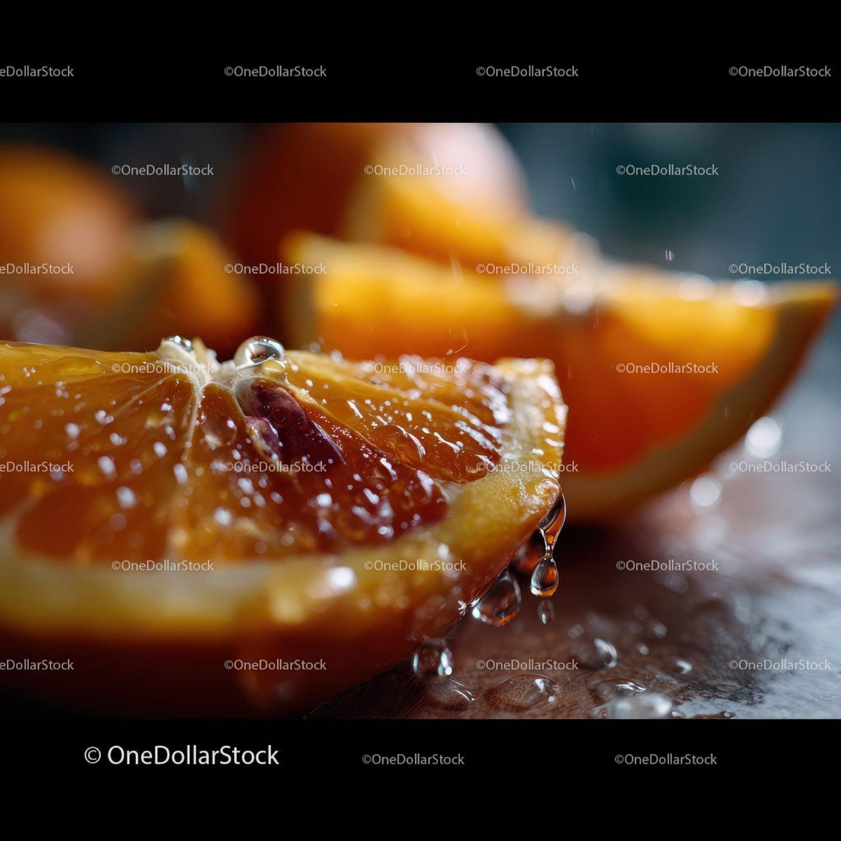 Close-Up of Juicy Fresh Orange Slice with Water Droplets