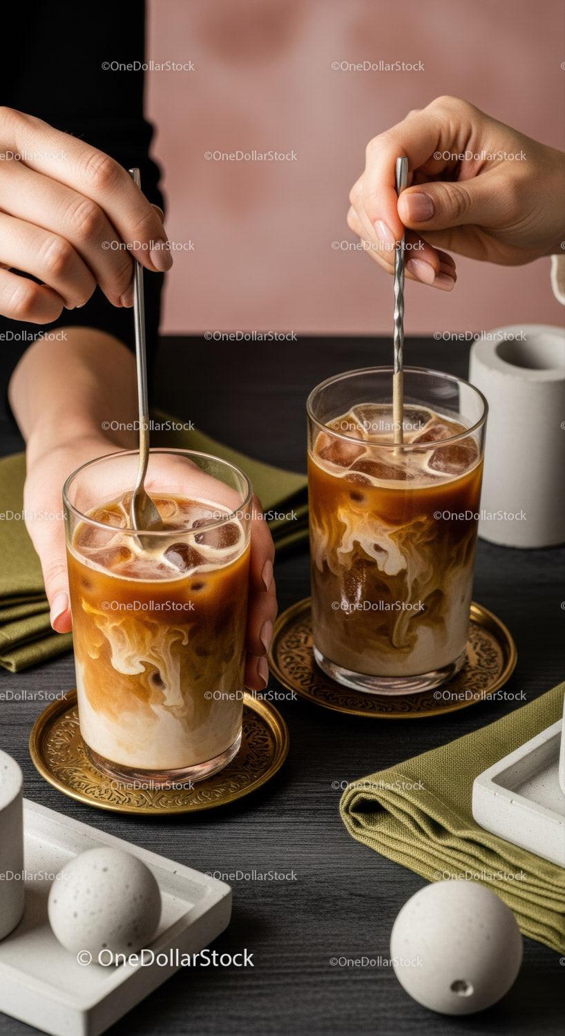 Iced Coffee with Cream Swirls in Stylish Glasses for Refreshing Summer Drinks