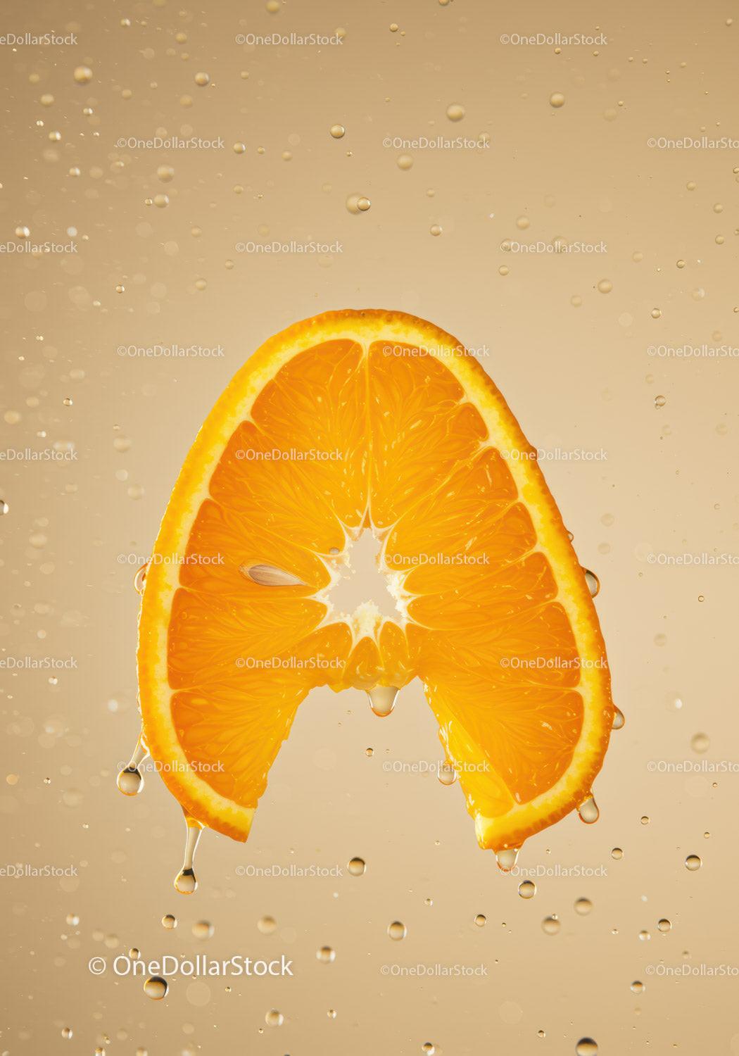 Fresh Orange Slice Dripping with Juicy Drops