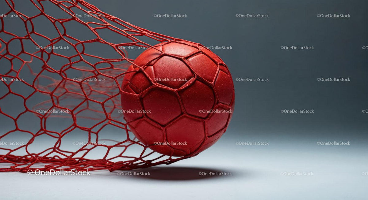 Red Soccer Ball in Goal Net on Sports Field