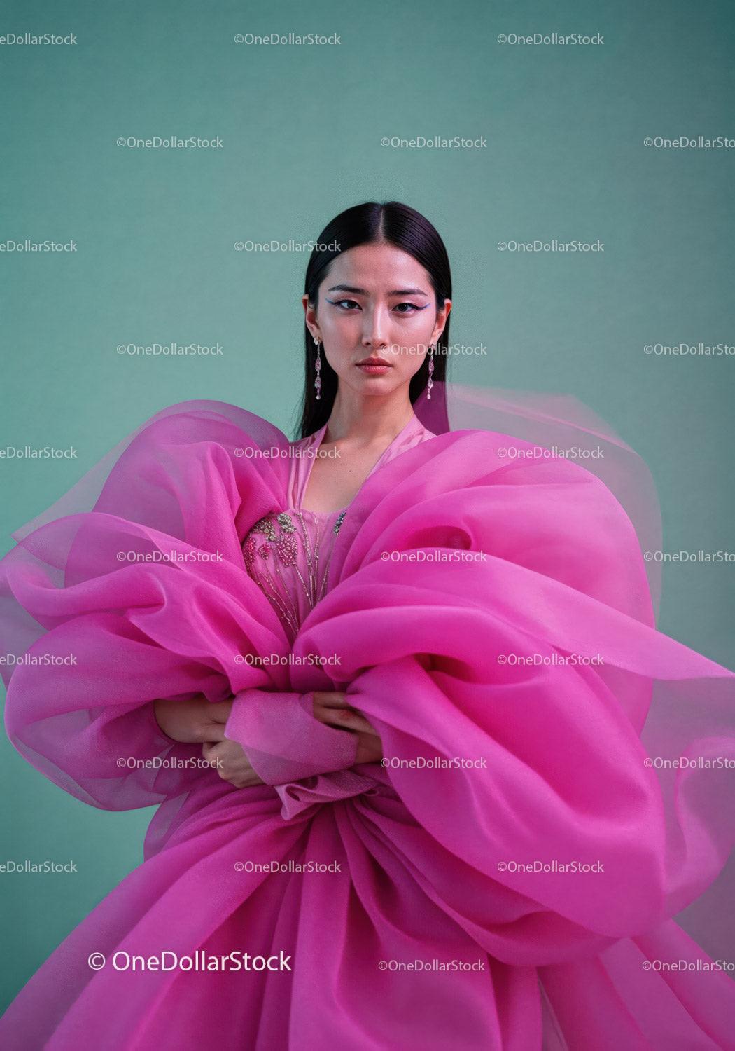 Elegant Female Model in Pink Dress with Vibrant Studio Lighting Stock Photo Bundle preview 7