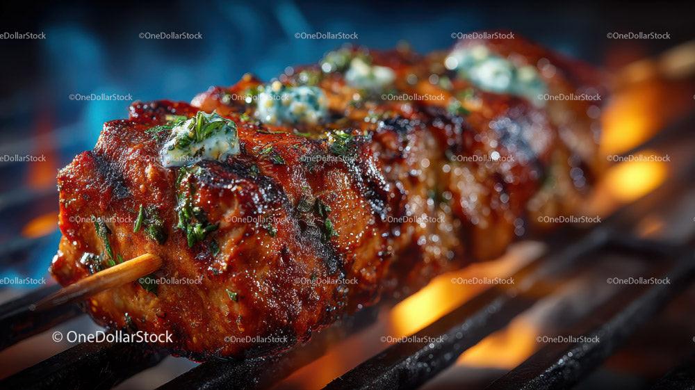 Juicy Grilled Meat Skewers with Charred Edges on Open Flame Stock Photo Bundle preview 16