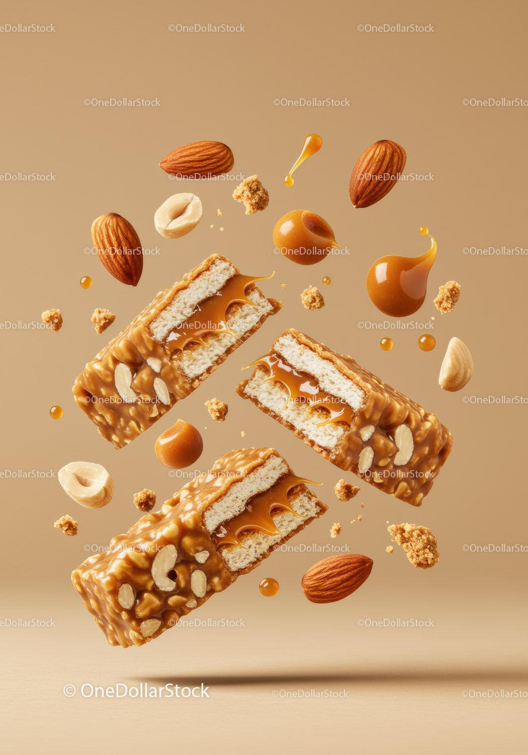 Caramel Nut Energy Bars with Almonds and Hazelnuts