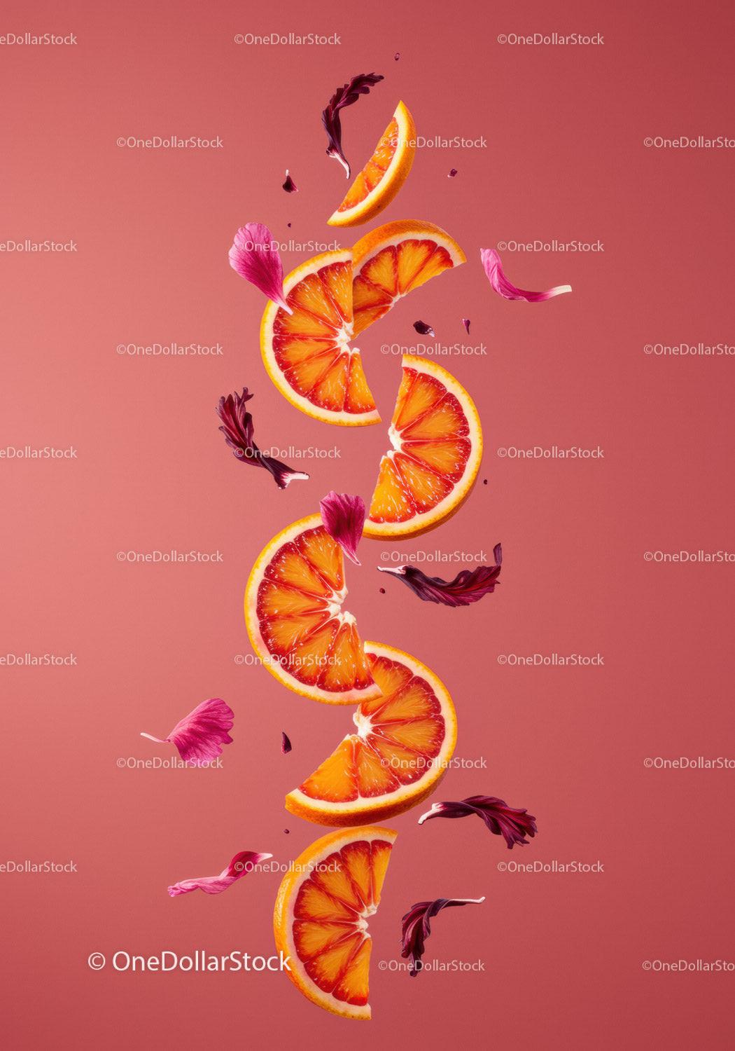 Fresh Blood Orange Slices with Floating Petals