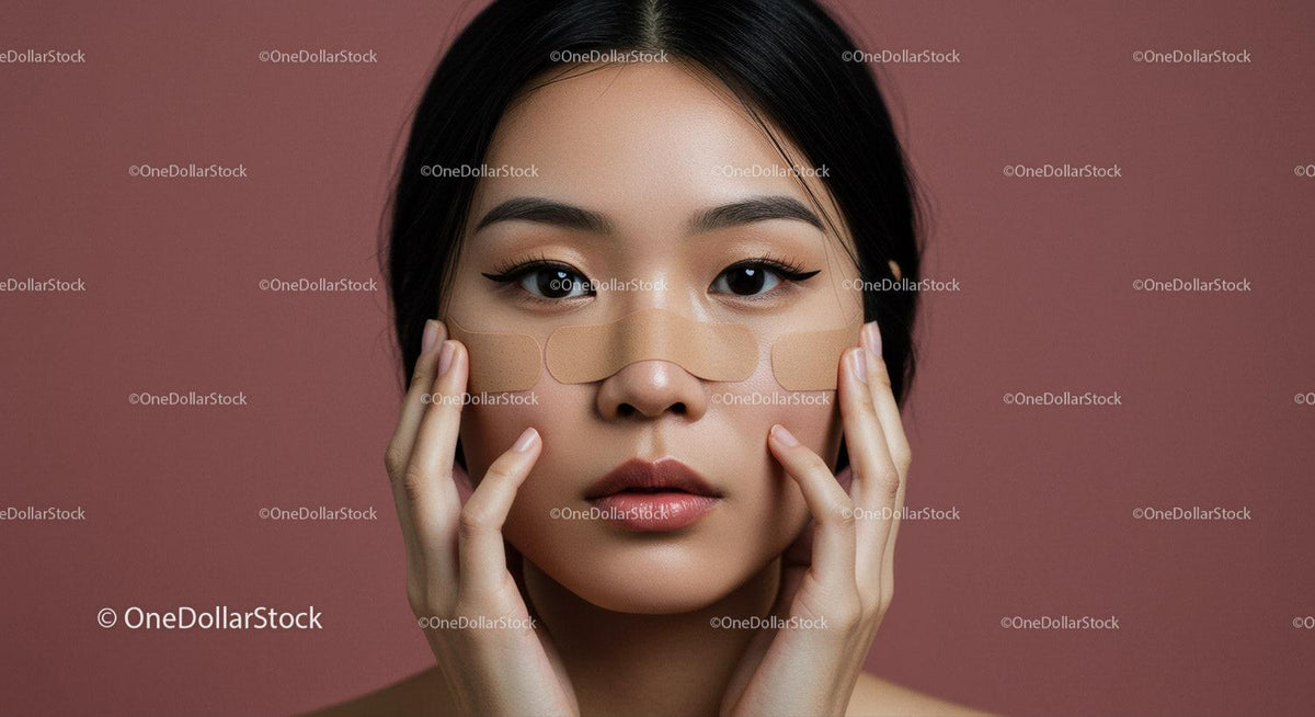 Close-up of Asian Woman with Face Patches and Elegant Makeup