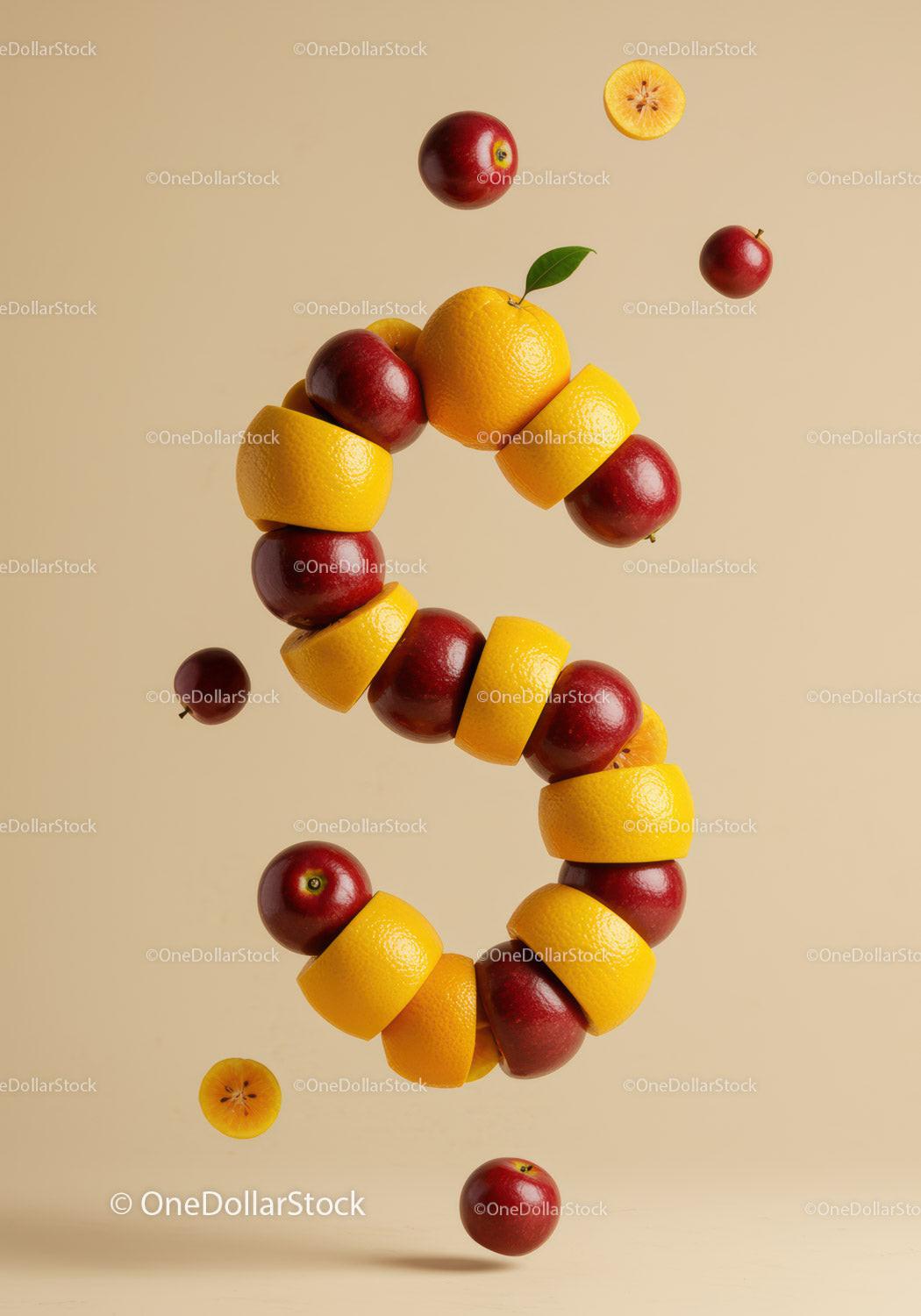 Floating Sliced Citrus and Red Apples Forming Number Six