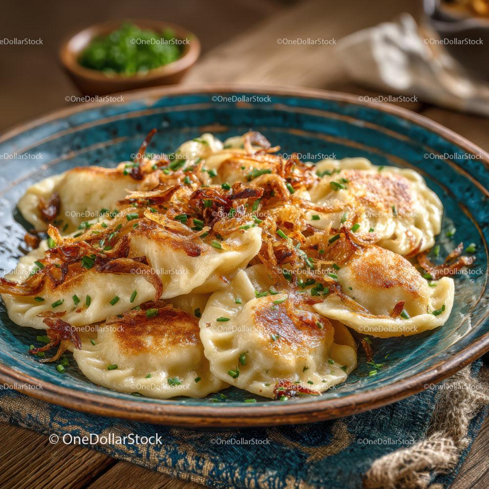 Japanese Gyoza Dumplings with Crispy Edges and Green Garnish Stock Photo Bundle preview 13