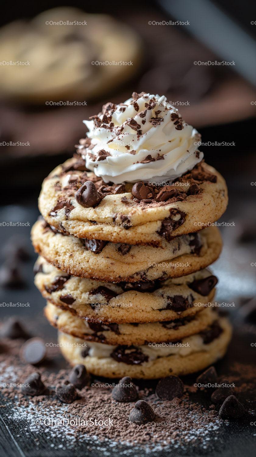 Chocolate Chip Cookie with Whipped Cream and Chocolate Topping Stock Photo Bundle preview 8