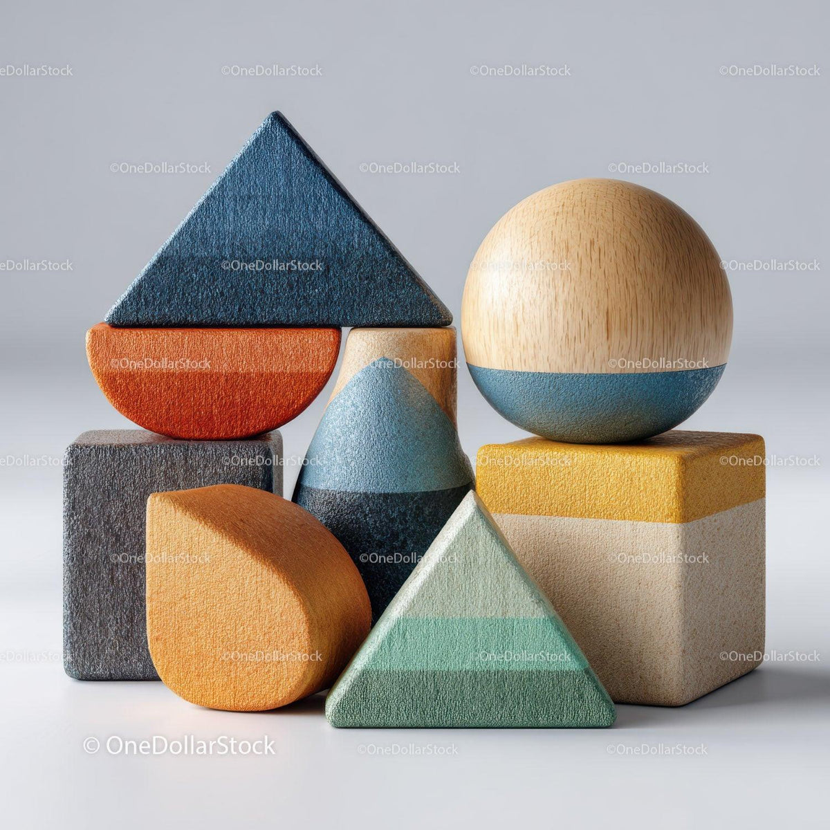 Set of Wooden Geometric Toys Including Rainbow and Shapes for Kids Stock Photo Bundle preview 44