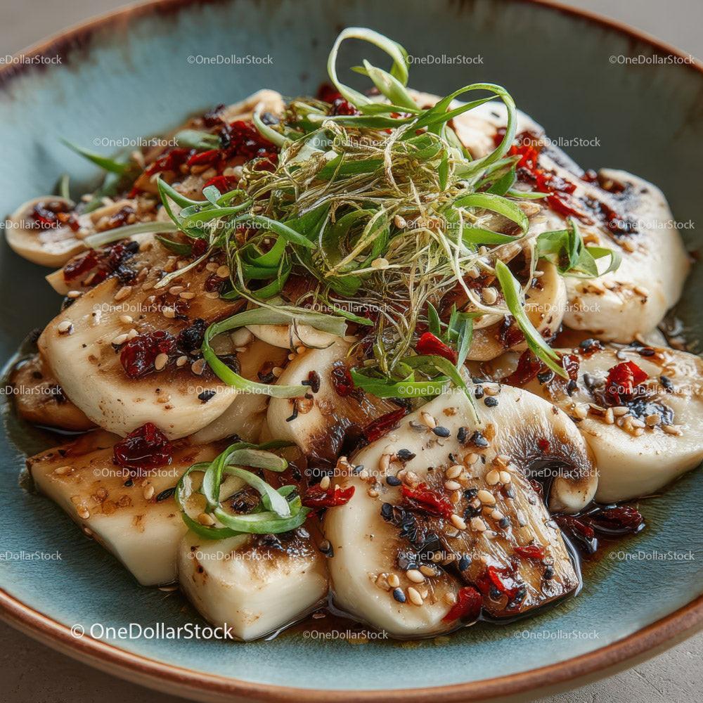 stock photo bundle made with Sautéed Mushrooms with Garlic and Herbs Plate for Gourmet Cuisine Stock Photo Bundle