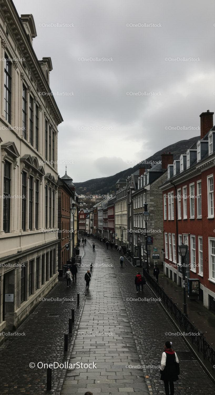 Historic European City Street with Cobblestones and Historic Architecture