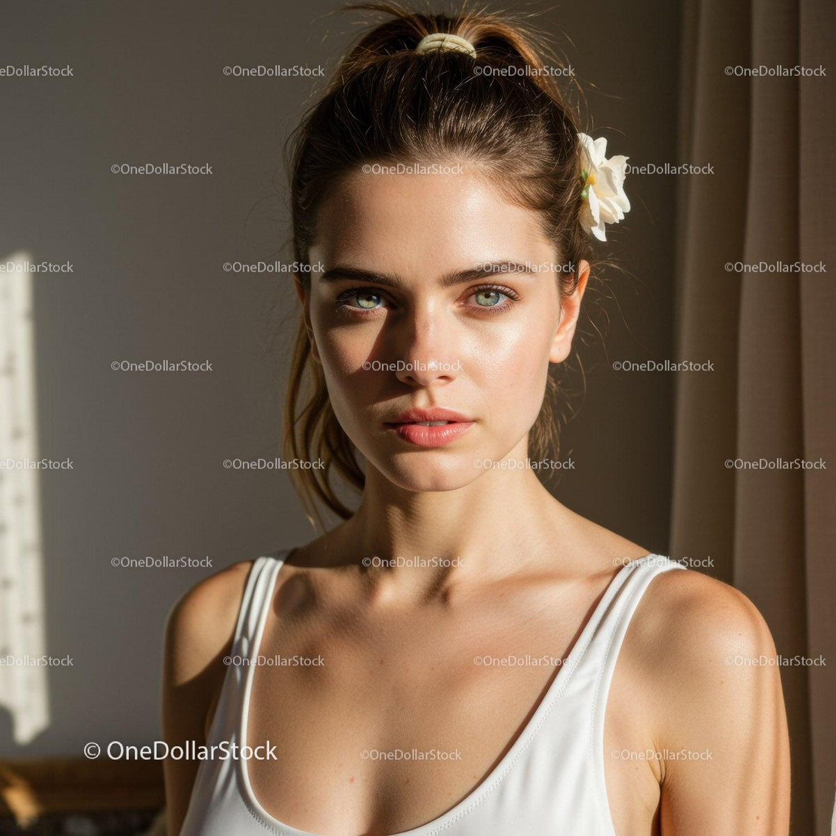 Portrait of a Young Woman with Blue Eyes and Natural Beauty
