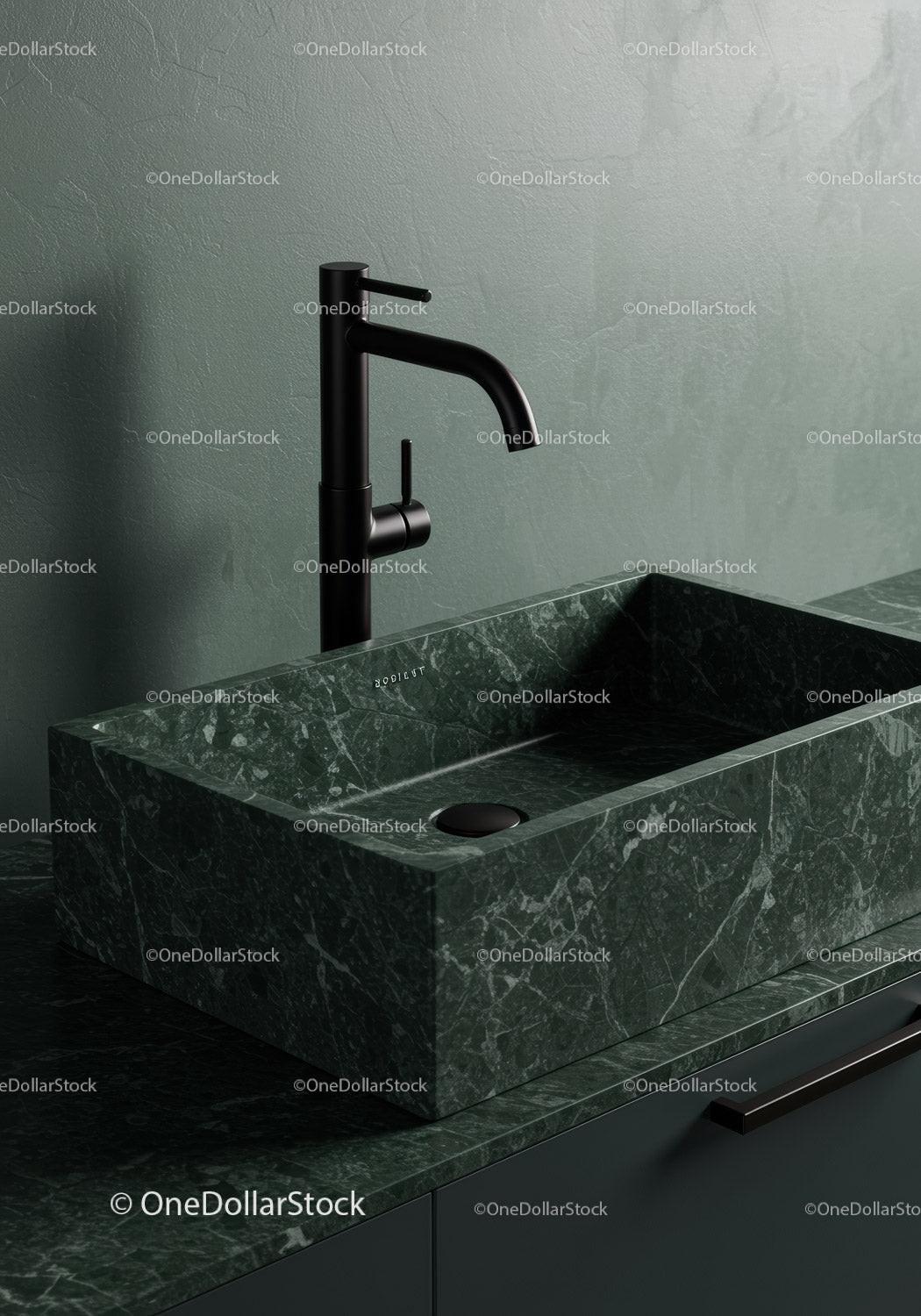 Elegant Green Marble Sink with Black Faucet for Modern Bathrooms and Kitchens