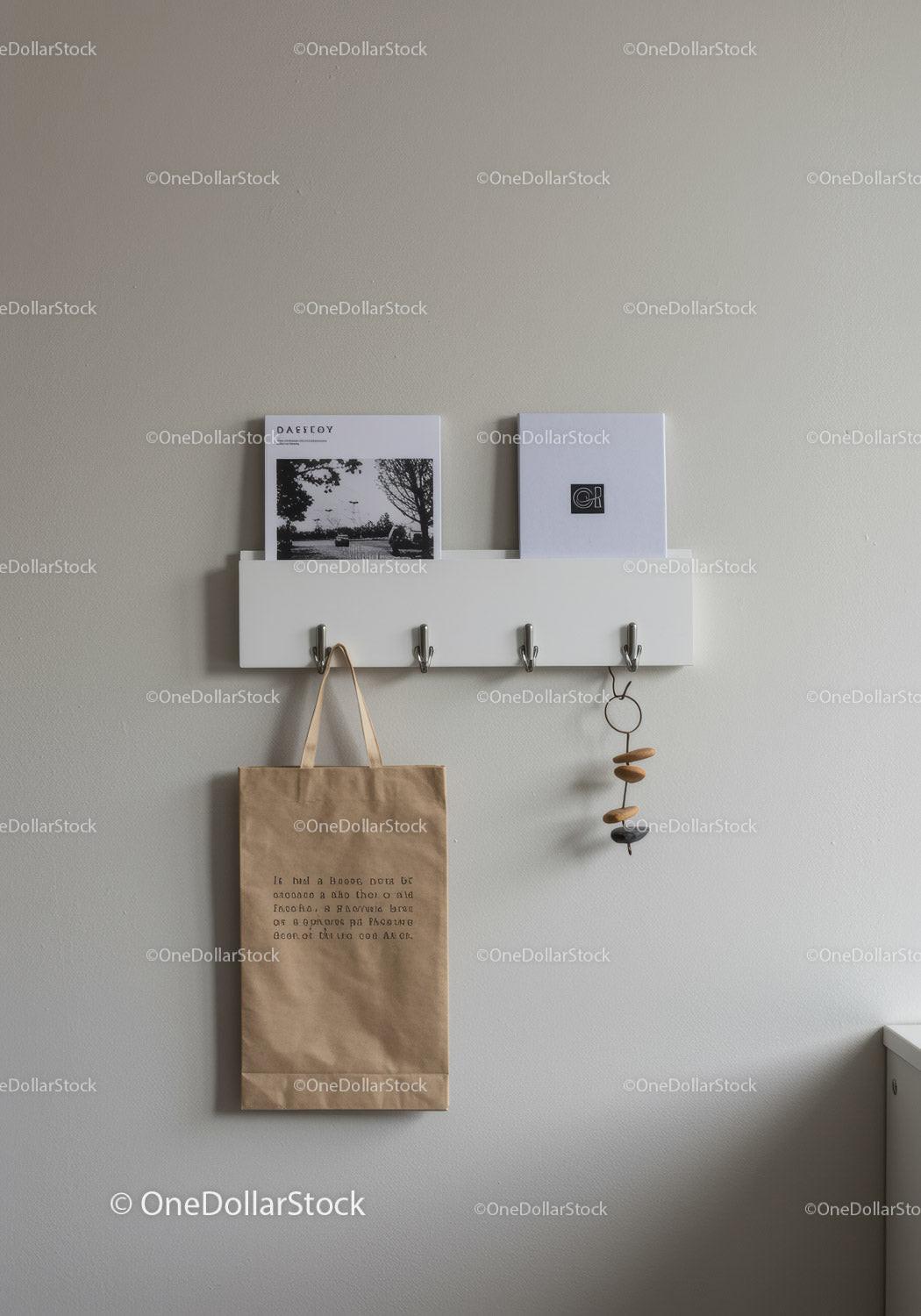 Minimalist Wall Organizer with Hooks and Decorative Accents