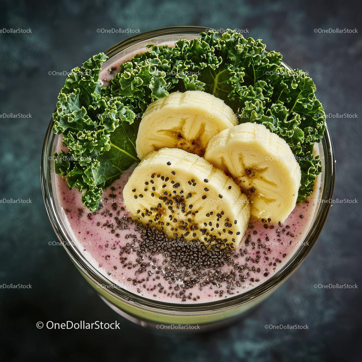 Healthy Banana and Kale Fruit Smoothie with Chia Seeds