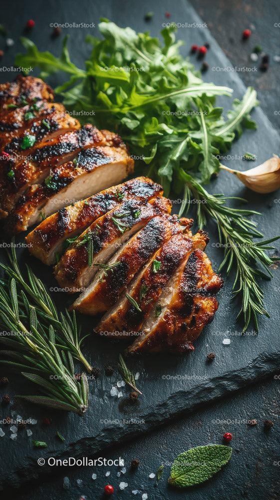 Herb-Garnished Grilled Chicken Breast with Fresh Greens Stock Photo Bundle preview 24