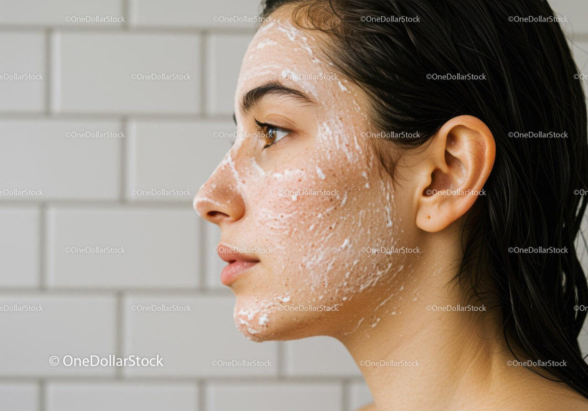 Close-up of woman cleansing skin with foam cleanser