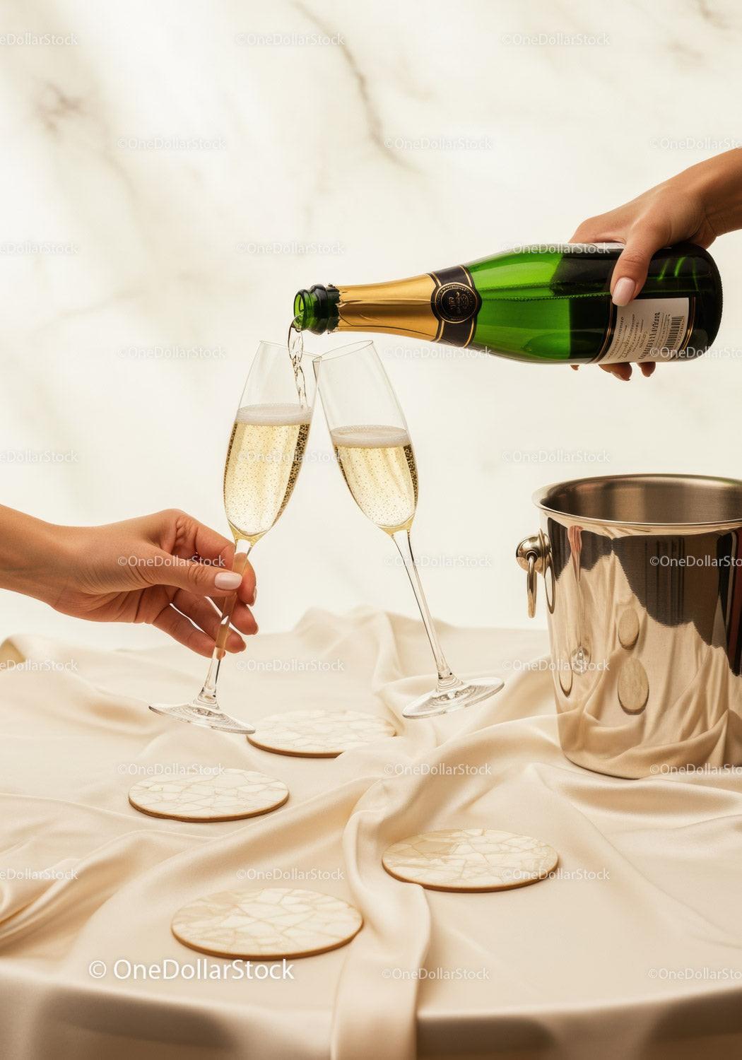 Champagne Toast in Elegant Setting with Sparkling Wine and Clinking Glasses