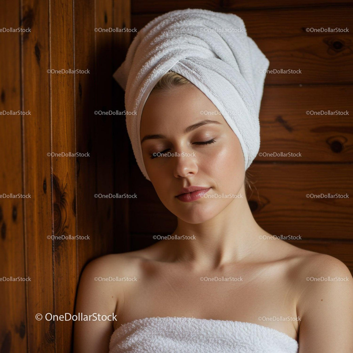 Relaxing Woman with Towel Wrap in Spa Setting