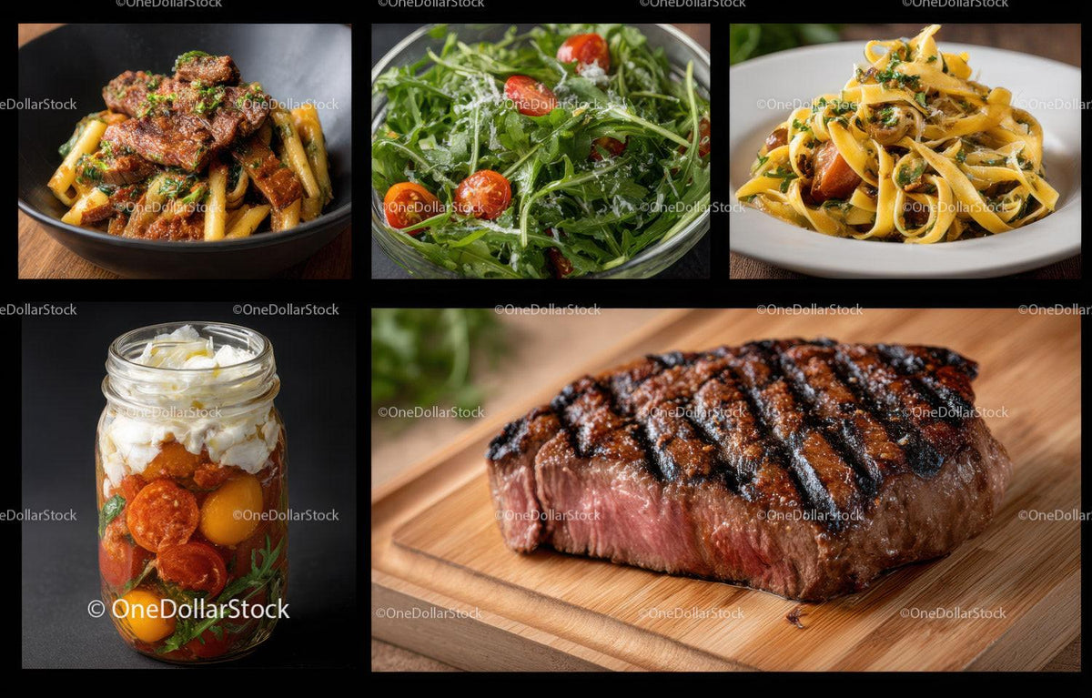 Gourmet Pasta and Fresh Salad with Grilled Steak