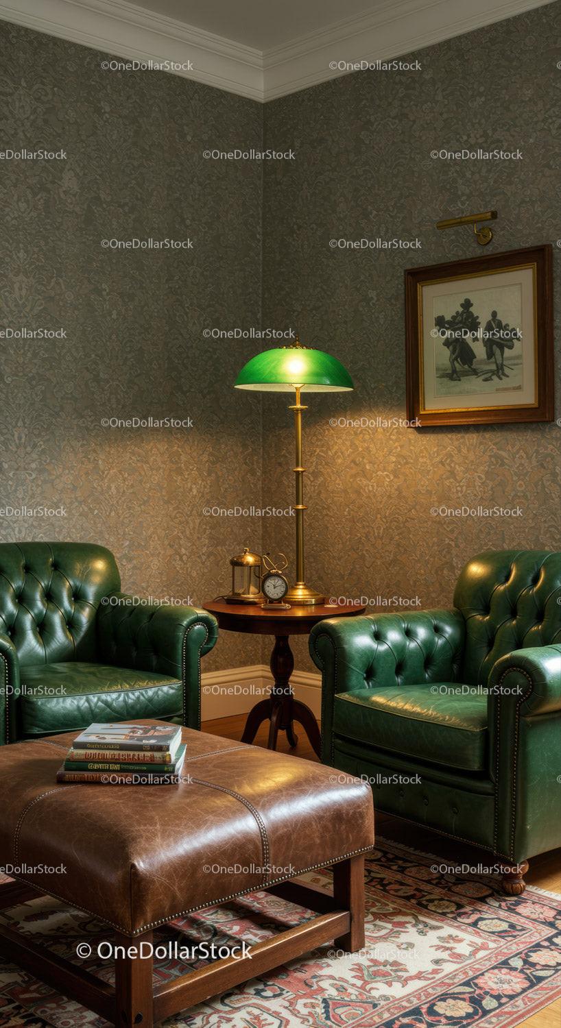 Classic leather armchairs with elegant reading nook