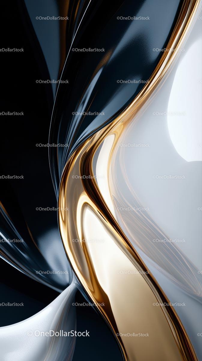 Abstract Gold and Black Fluid Art with Curving Metallic Waves