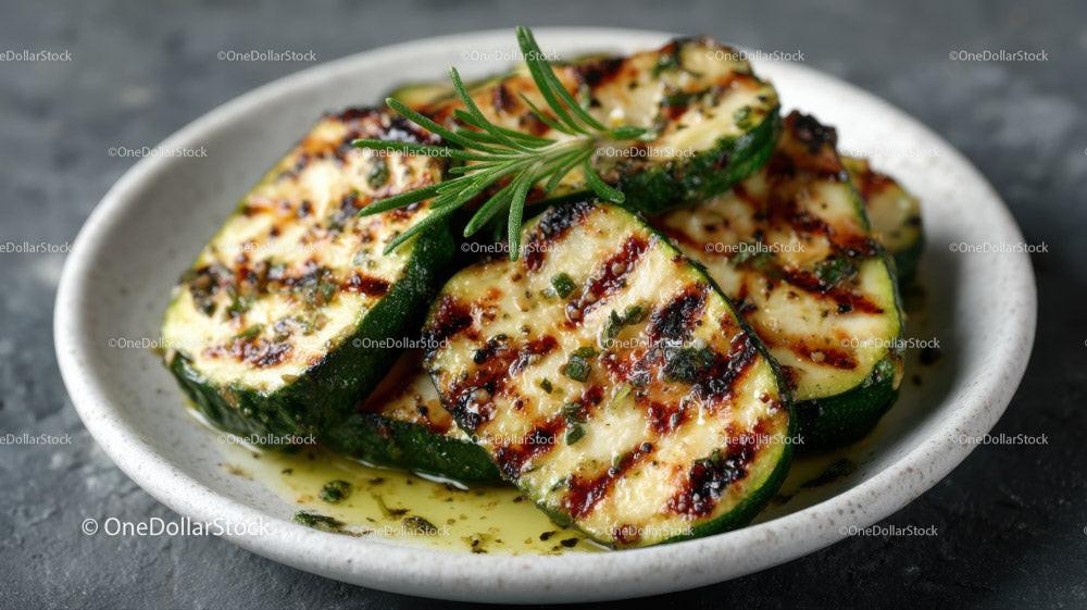 stock photo bundle made with Grilled Zucchini Slices with Herbs on Slate Plate Stock Photo Bundle
