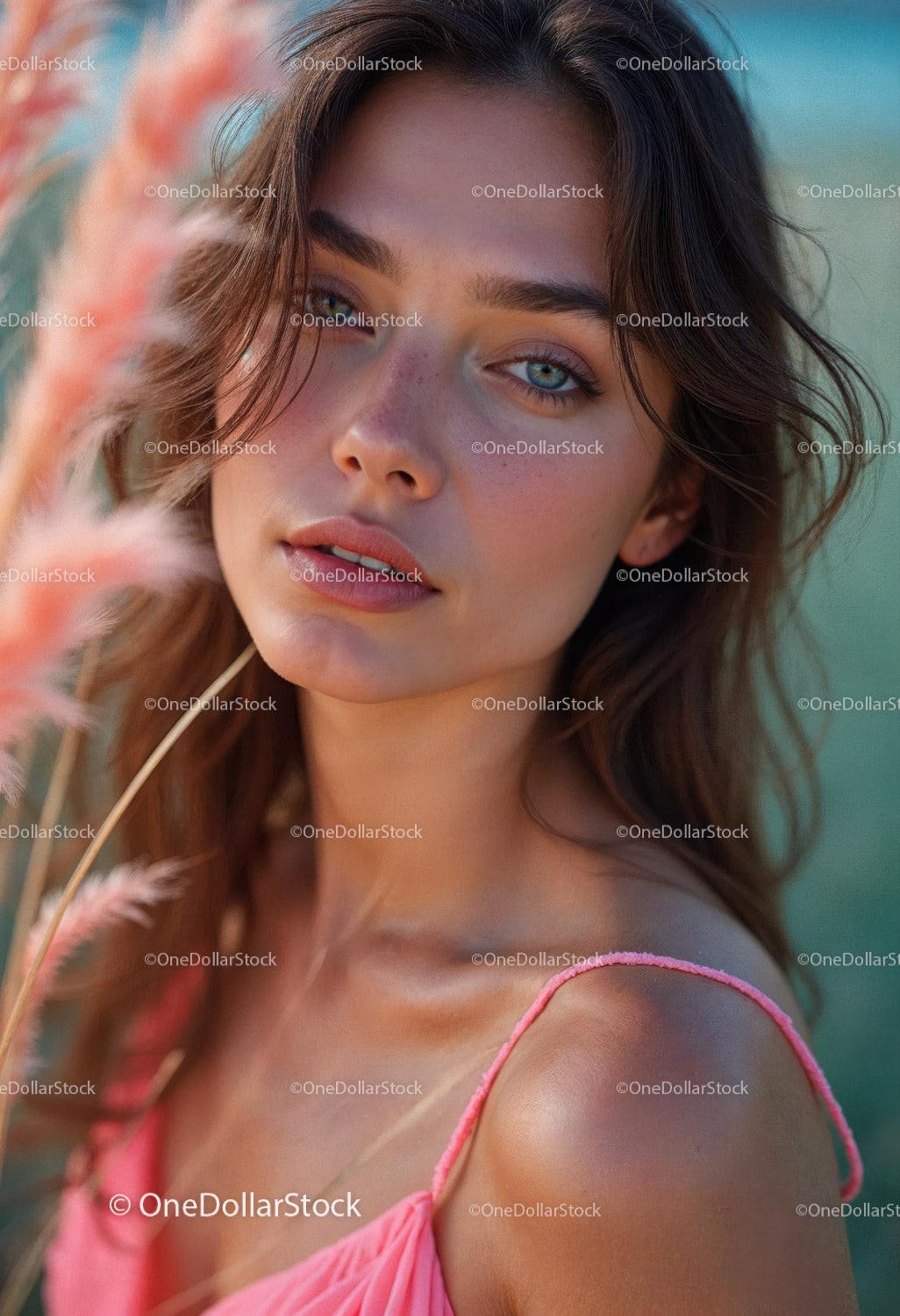 Vibrant Summer Portrait of a Young Woman with Blue Eyes and Wavy Hair 12 JPG Files digital asset preview