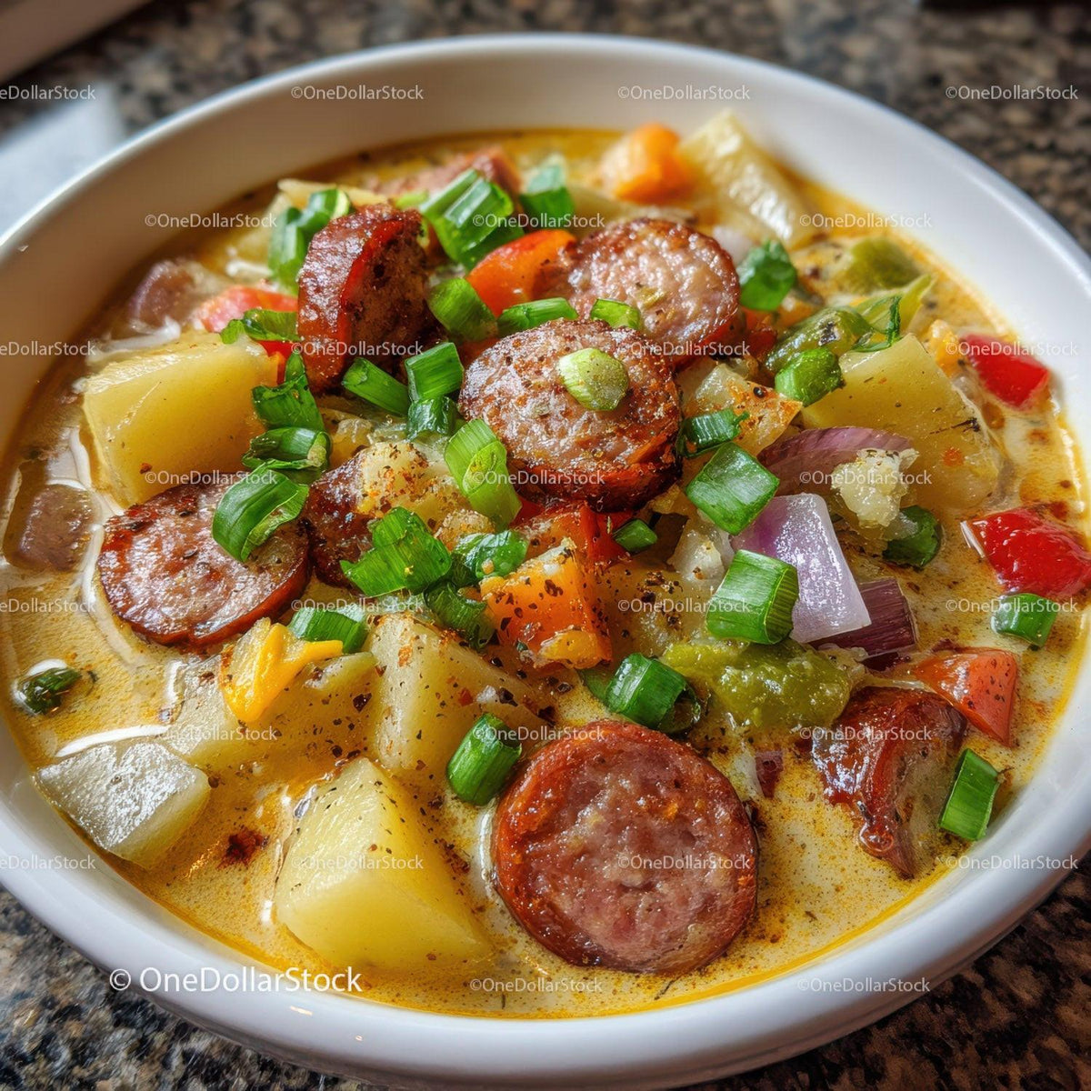 Hearty Sausage and Vegetable Soup with Potatoes and Carrots Stock Photo Bundle preview 36