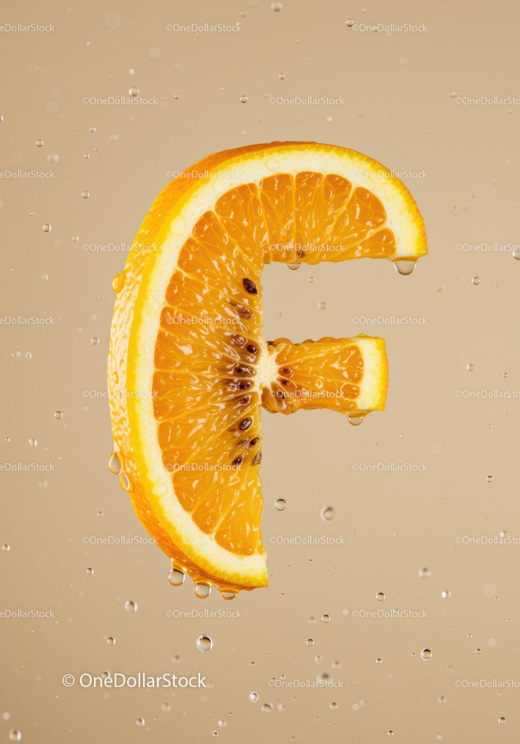 Fresh orange slice dripping in water droplets