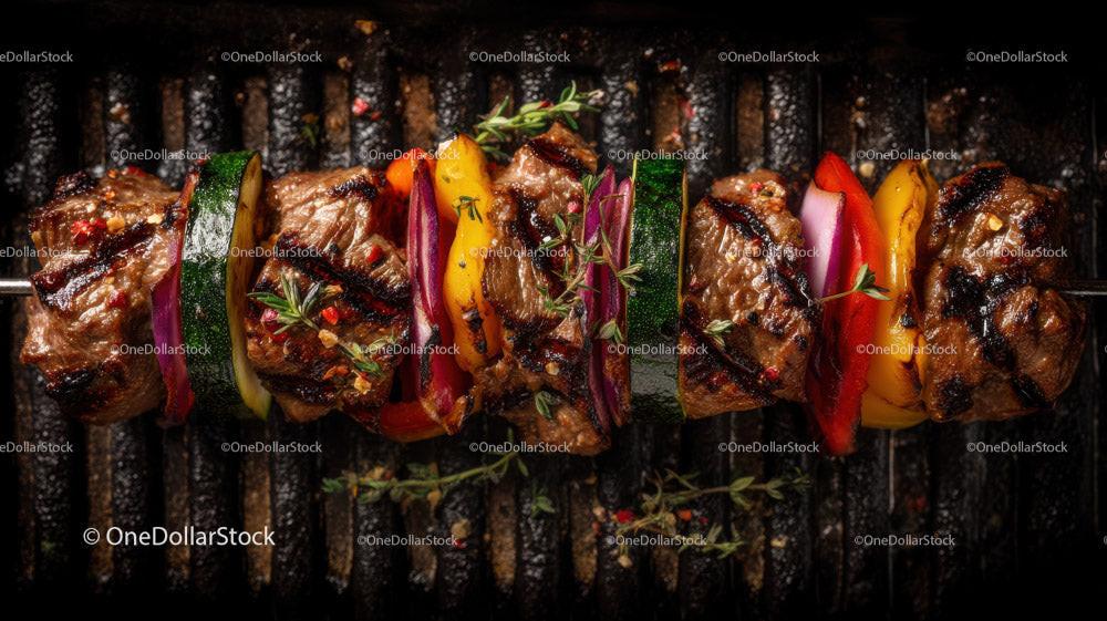Colorful Grilled Meat and Vegetable Skewers on Barbecue Grill Stock Photo Bundle preview 32