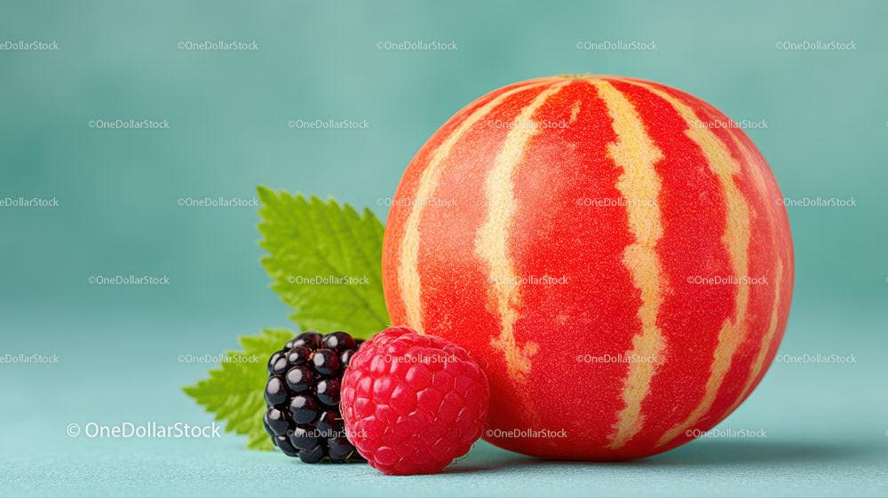 Fresh Peach and Berries with Vibrant Colors on Light Background