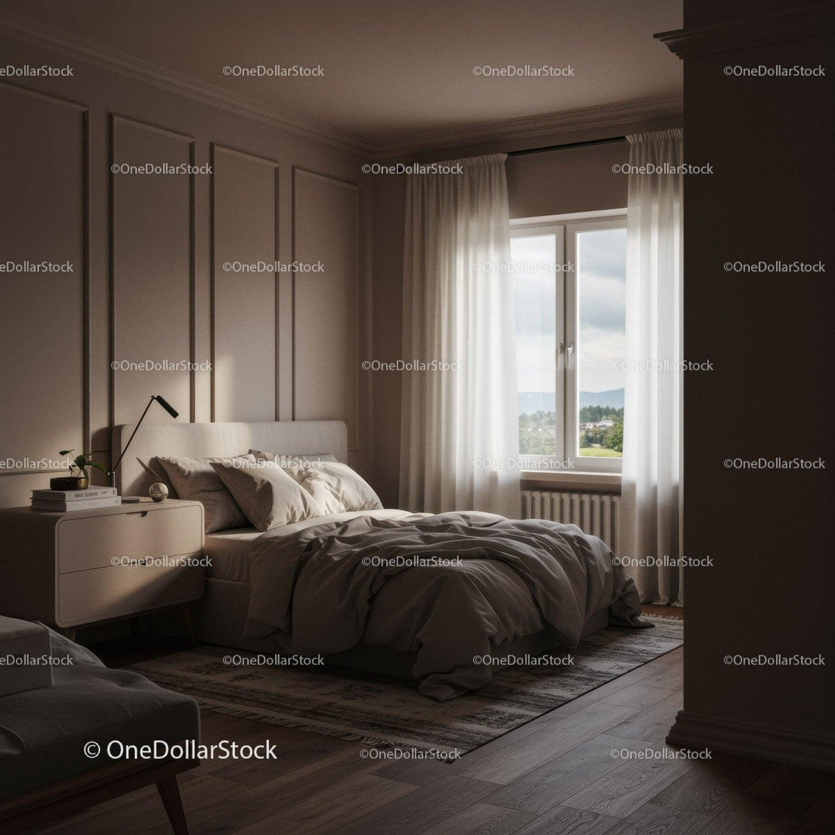 Modern Bedroom with Cozy Bed and Natural Light in Elegant Interior