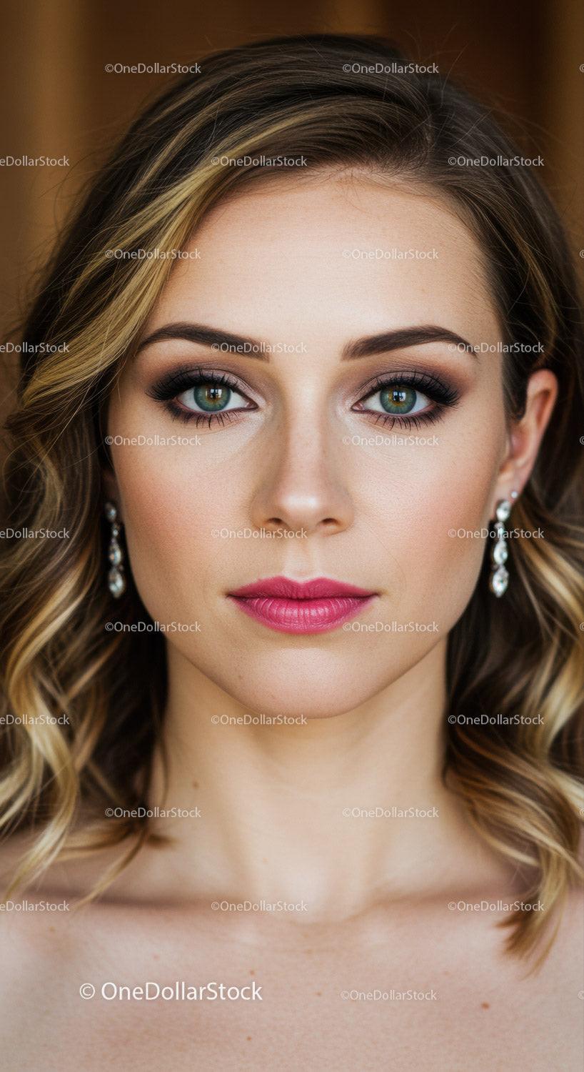 Elegant Woman's Portrait with Glamorous Makeup and Styled Hair