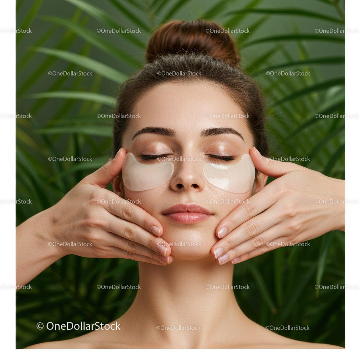 Serene Woman Receiving Facial Massage in Spa Setting with Green Background