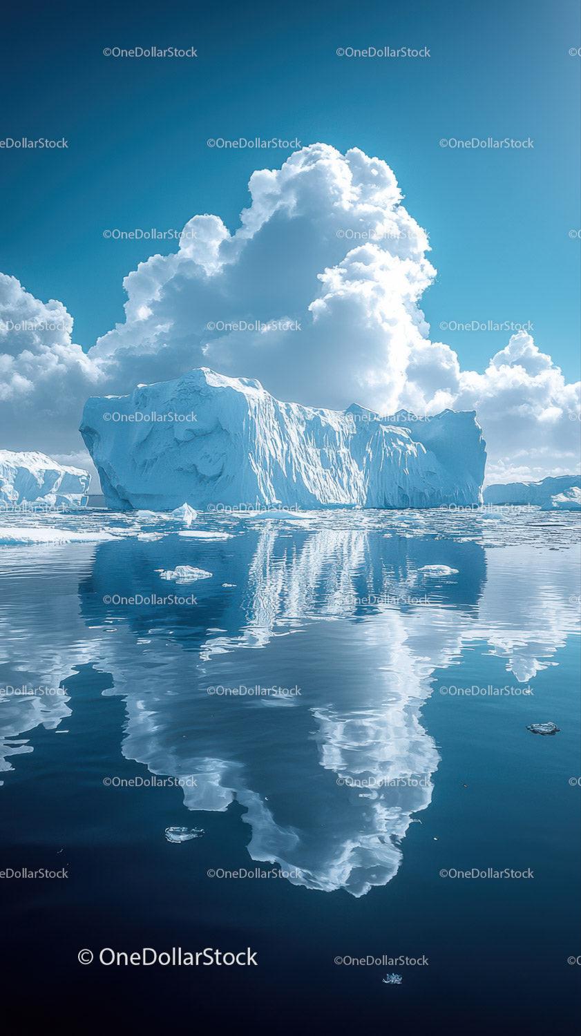 Majestic Blue Iceberg Reflecting in Calm Polar Waters Under Bright Sun Stock Photo Bundle preview 5