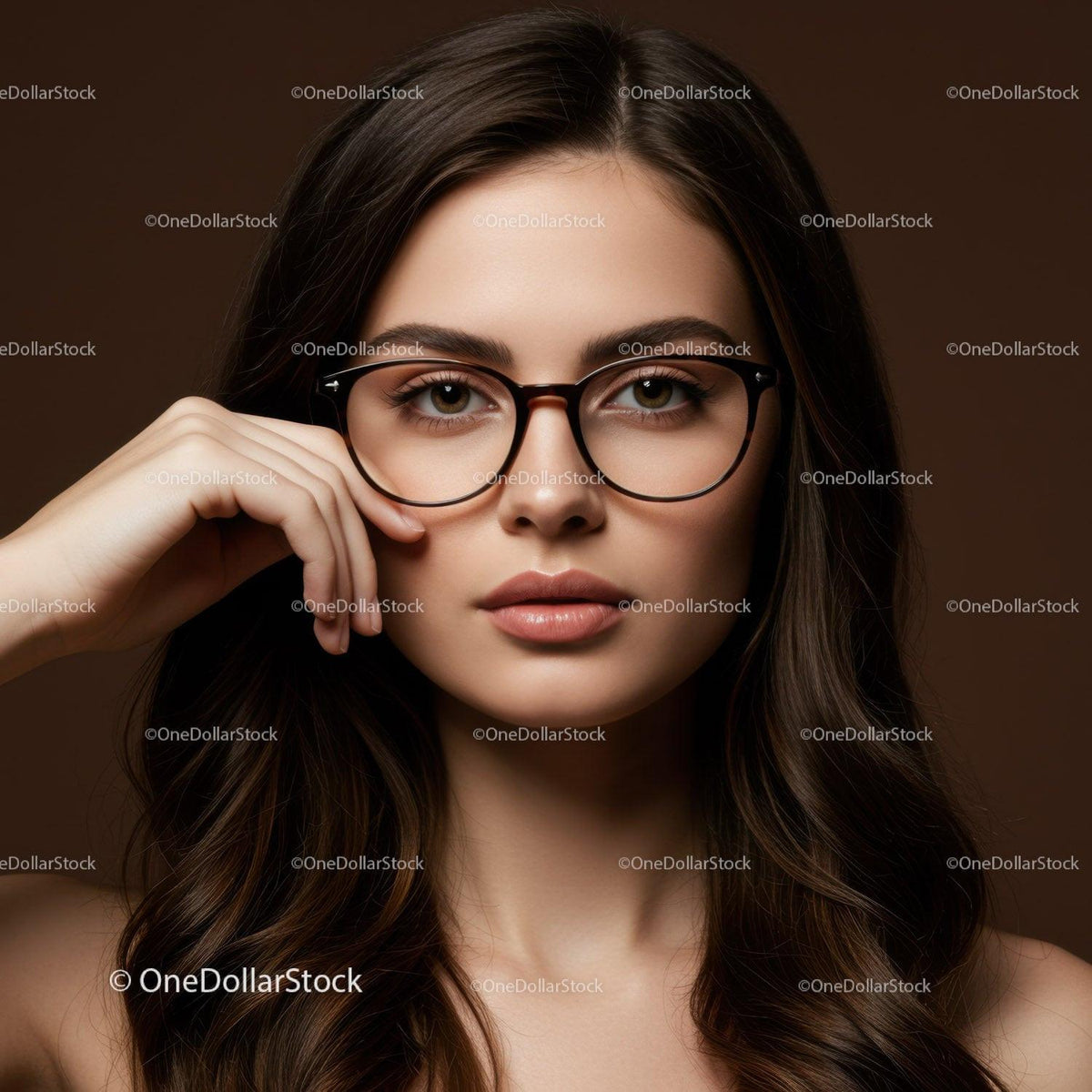 Elegant Woman with Black Glasses and Brunette Hair