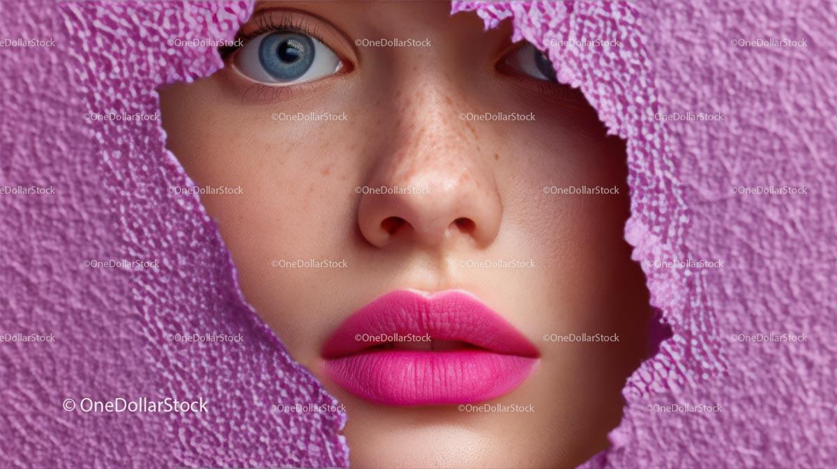 Close-Up Portrait of a Glamorous Model with Pink Lipstick Stock Photo Bundle preview 16