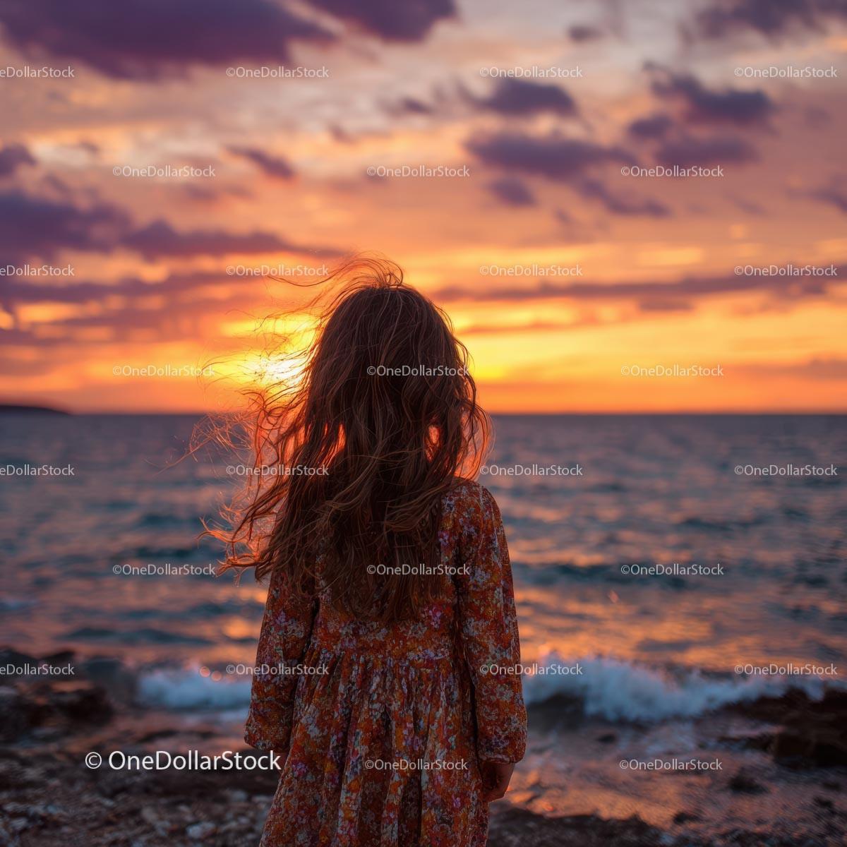 Silhouette of a Child at Sunset by the Ocean Shore Stock Photo Bundle preview 34