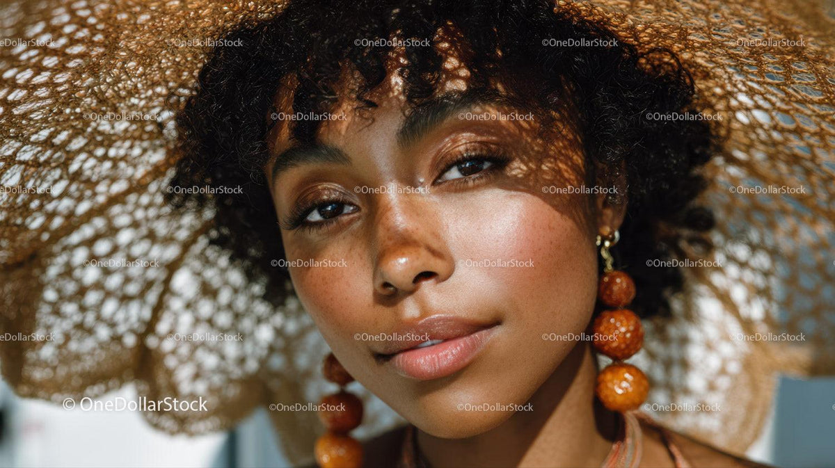 Elegant Woman Wearing Wide Brim Straw Hat with Summertime Style Stock Photo Bundle preview 7