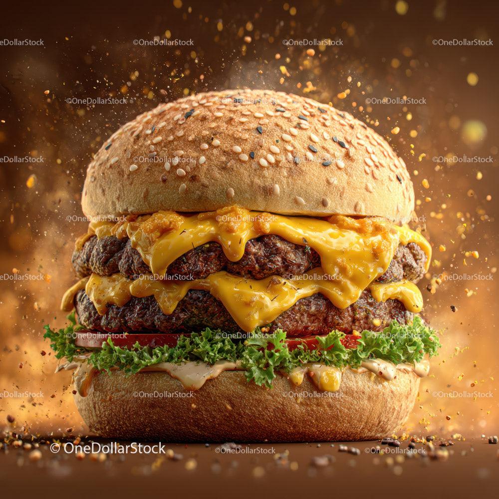 stock photo bundle made with Delicious Double Cheeseburger with Bacon and Fresh Vegetables Stock Photo Bundle